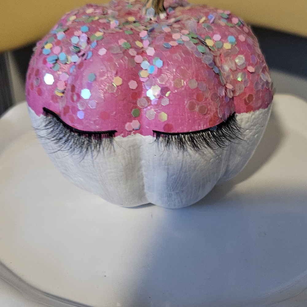 Pink and White Glitter Pumpkin Decoration
